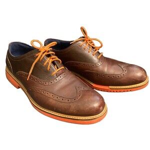 COLE HAAN Mens BROWN ORANGE Wing Tip Great Jones Oxford Shoes Leather Size 9M